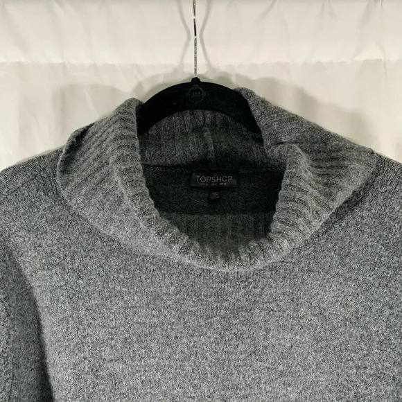 TopShop Sweater Women's 4 Grey Turtle Neck Long Sleeve Side Slit Pullover - Picture 2 of 8